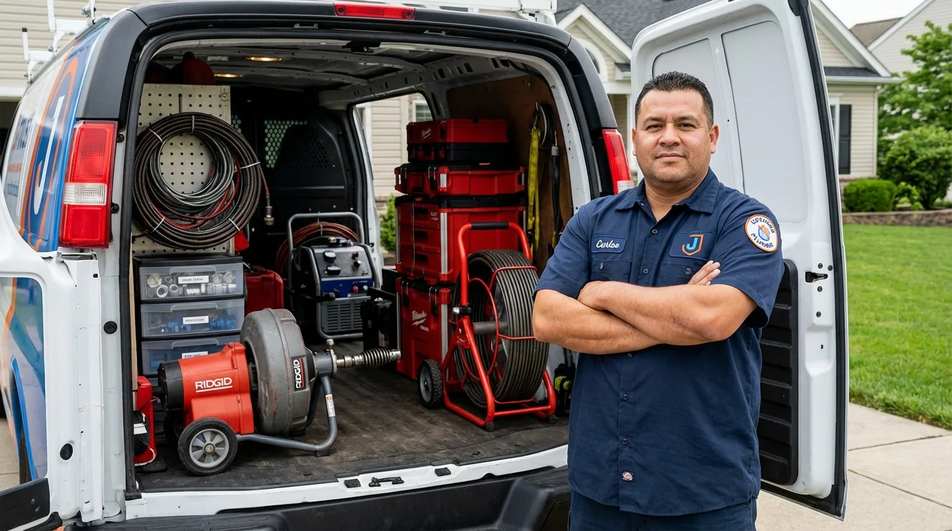Professional drain cleaning equipment and Johns Plumbing LLC plumber in Olympia Fields