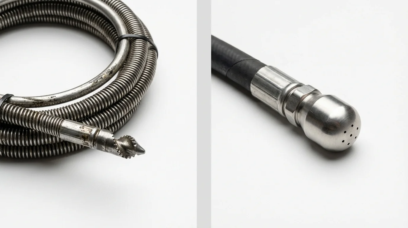 Drain snake cable and hydro jetting nozzle used for drain cleaning in Olympia Fields, IL